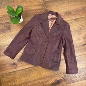 GUESS plum leather womens fitted jacket